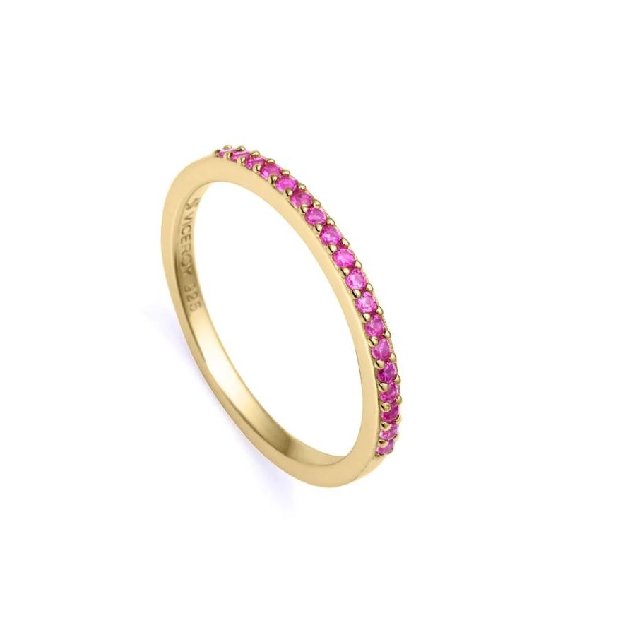 Gold ring with pink gemstones, designed for women, featuring quartz analog movement, VICEROY JEWELS Mod. 9118A014-37