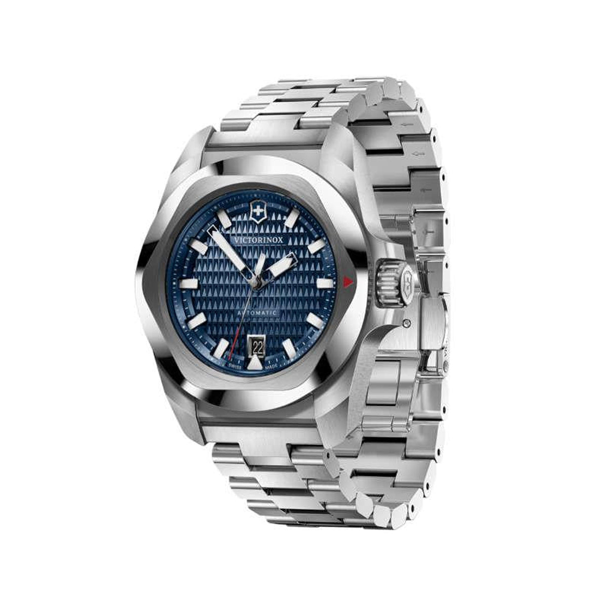 VICTORINOX WATCHES Mod. V242020 stainless steel watch with blue dial and textured bracelet