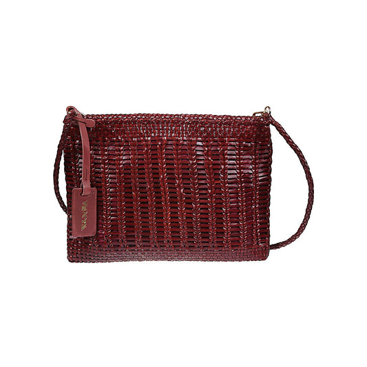 VIPERA Saba handbag in burgundy with woven pattern, single compartment, and removable leather strap