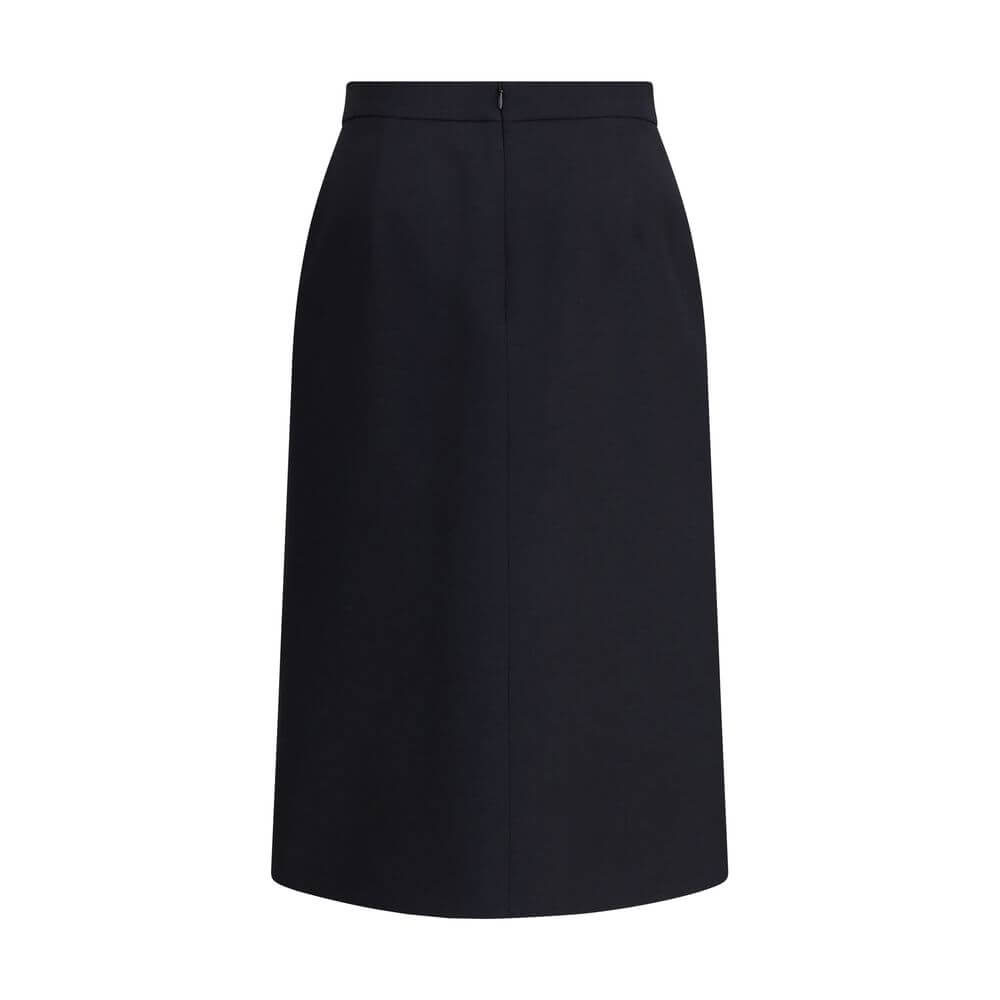 Valentino Black Fleece Wool Midi Skirt with leather belt and front slit, elegant and versatile fashion for AW25 season.