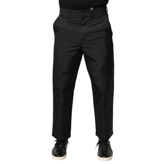 Valentino Black Mid Waist Men Tapered Dress Trouser Pants