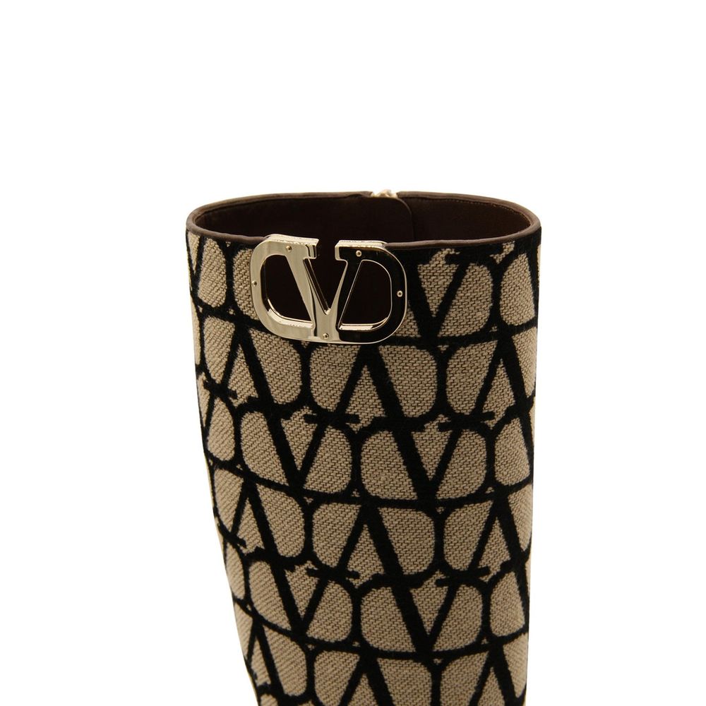 Valentino Garavani Beige Canvas Boots with leather sole and side Vlogo detail, made in Italy.