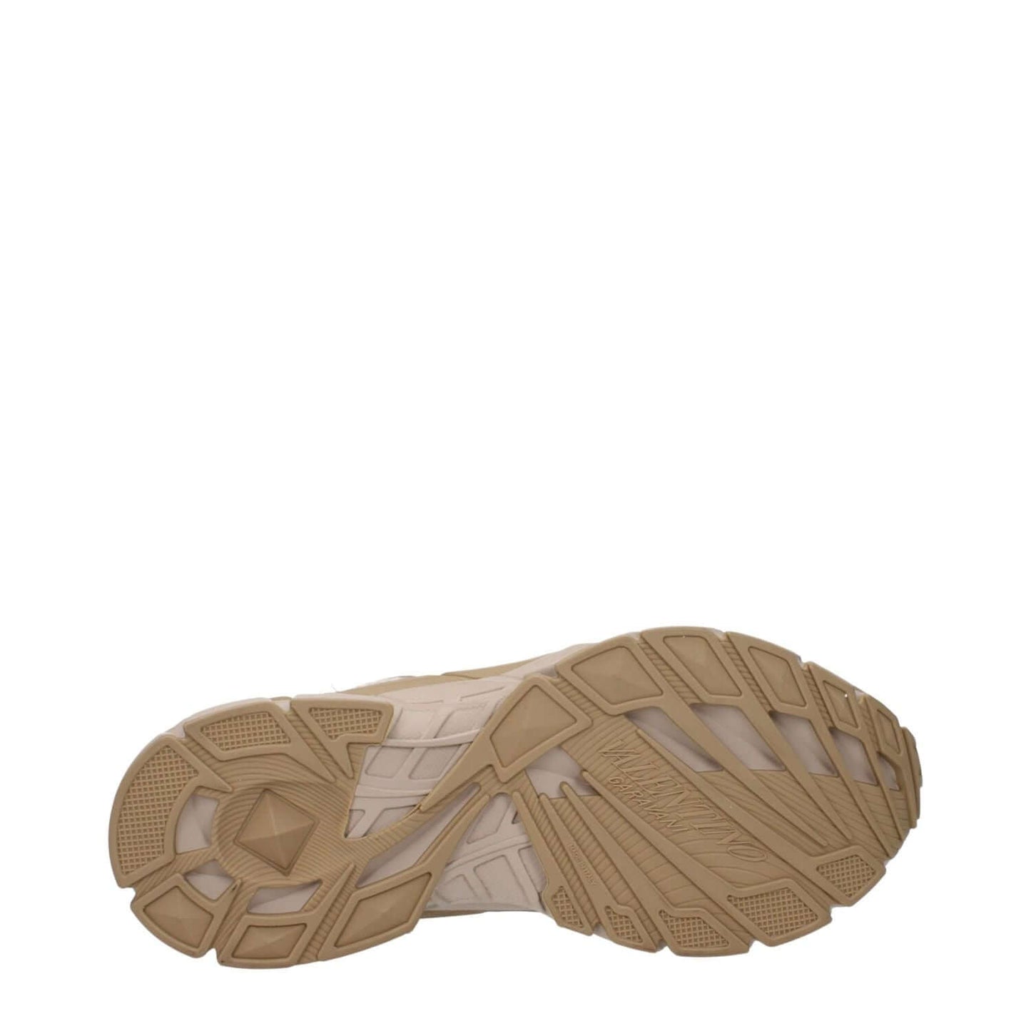 Sole view of Valentino Garavani Beige Fabric Low Top Sneakers with rubber sole and geometric pattern for durability and grip.