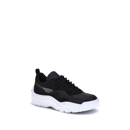 Valentino Garavani Black Calf Leather Bos Taurus Chunky Sneakers with logo and VLogo Signature, lace-up closure, and preformed sole.