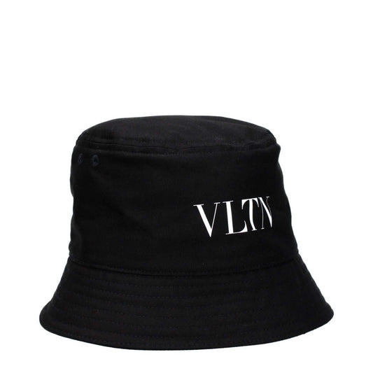 Valentino Garavani Black Cotton Bucket Hat with front white logo, made of 98% cotton and 2% elastane.