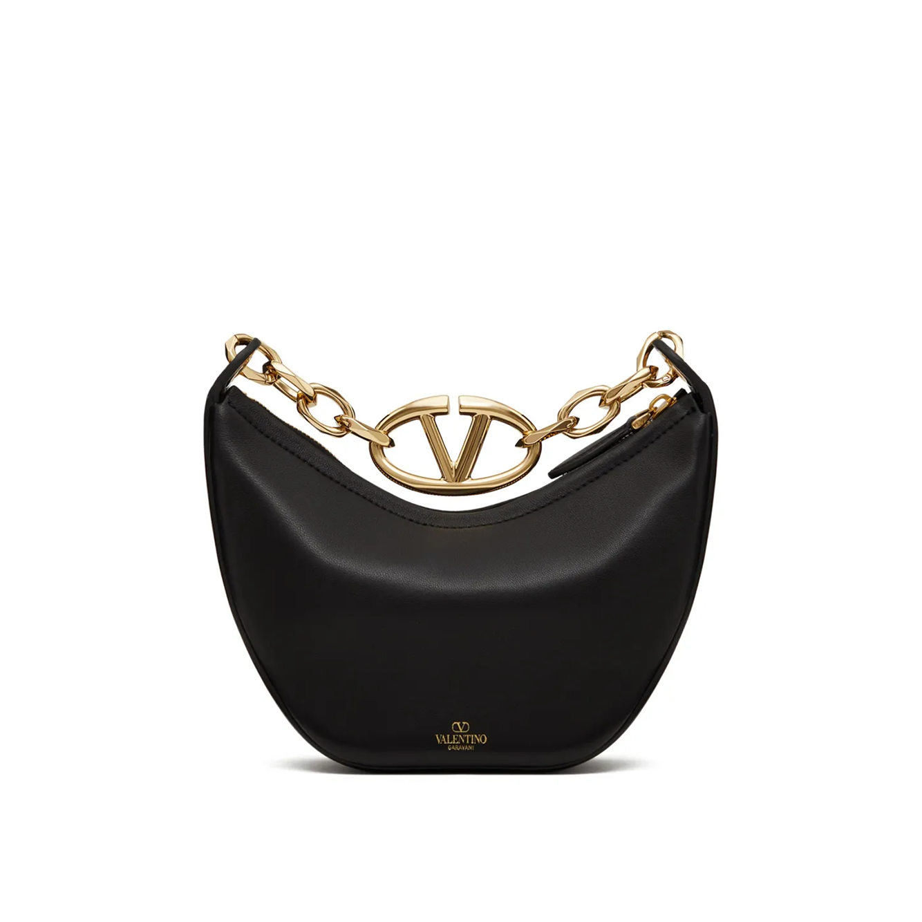 Valentino Garavani Black Leather Mini Hobo Vlogo Shoulder Bag