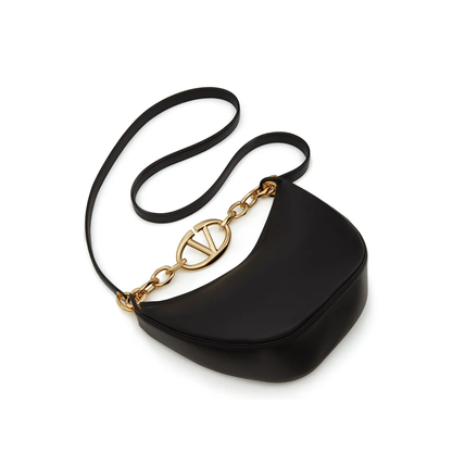 Valentino Garavani Black Leather Mini Hobo Vlogo Shoulder Bag