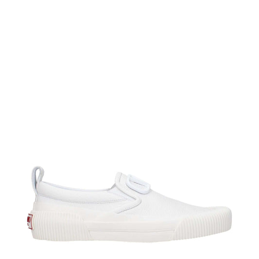 Valentino Garavani White Leather Slip-On Loafers with rubber sole, round toe, low heel, front and back logo.