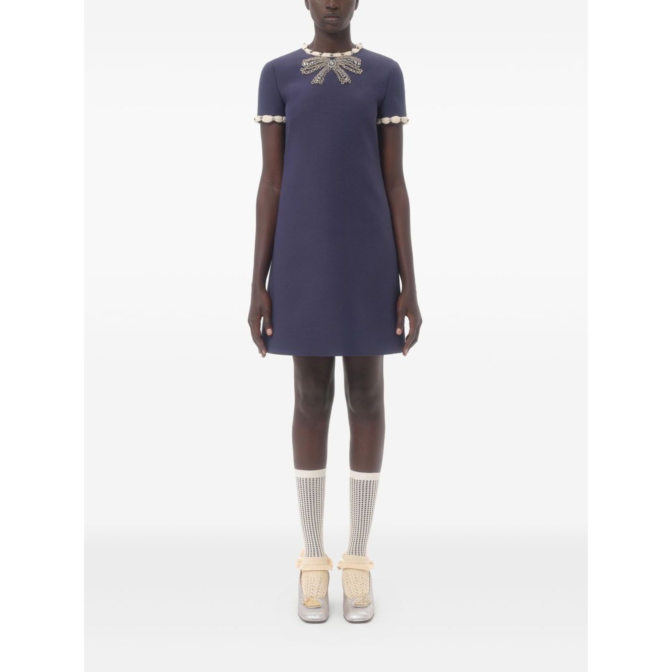 Valentino Short Embroidered Crepe Couture Dress