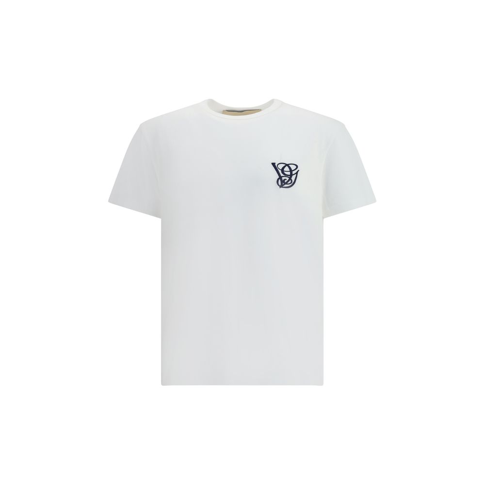 Valentino White Cotton T-Shirt with embroidered VG logo, ribbed crew neck, perfect for casual elegance, season AW25, 100% cotton.