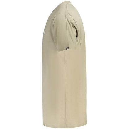 Side view of a Vans Beige Cotton Men T-Shirt showcasing soft cotton material and classic fit, ideal for casual style enthusiasts.