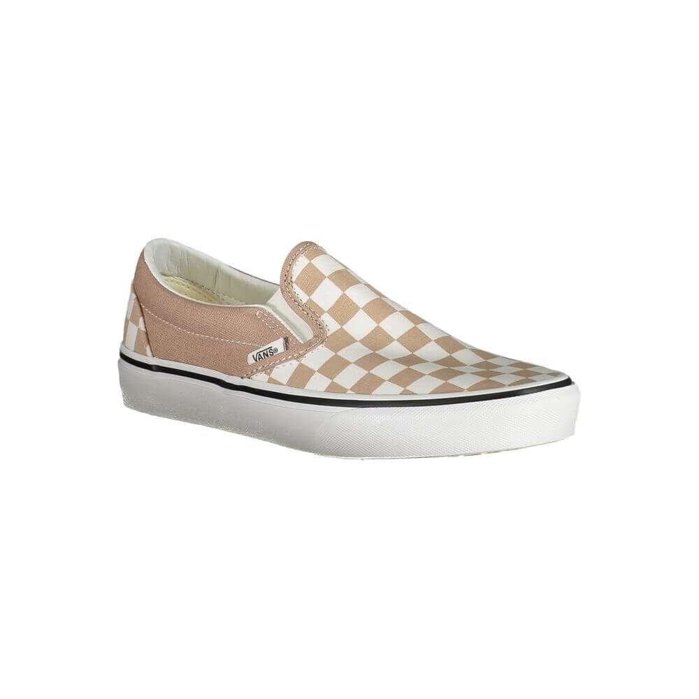 Vans Beige Polyester Sneaker with checked design, elastic, slip-on style, contrasting details, and logo.