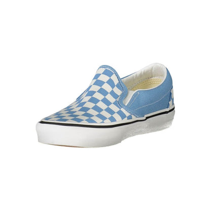Vans Blue Polyester Sneaker with elastic, checked pattern, classic slip-on design, and contrasting details