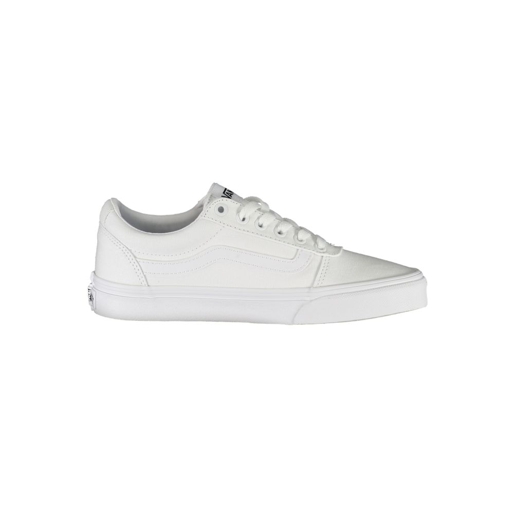 Vans White Polyester Sneaker with laces, contrast details, and logo; perfect sports footwear option; side view.