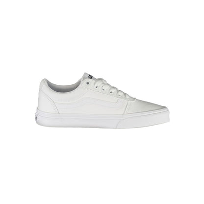 Vans White Polyester Sneaker with laces, contrast details, and logo; perfect sports footwear option; side view.