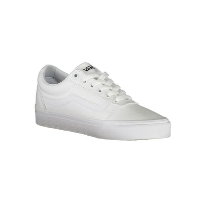 Vans White Polyester Sneaker featuring laces, contrast details, and logo, ideal sports footwear.