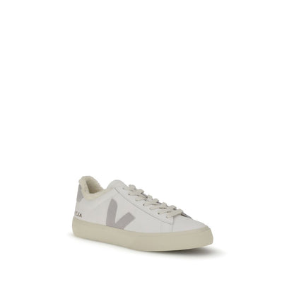 Veja White Calf Leather Bos Taurus Low Top Sneakers with V logo and rubber sole, side view