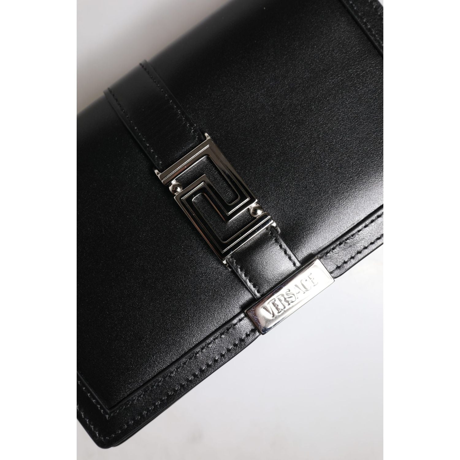 Versace Black Calfskin Leather Chain Strap Shoulder Crossbody Bag
