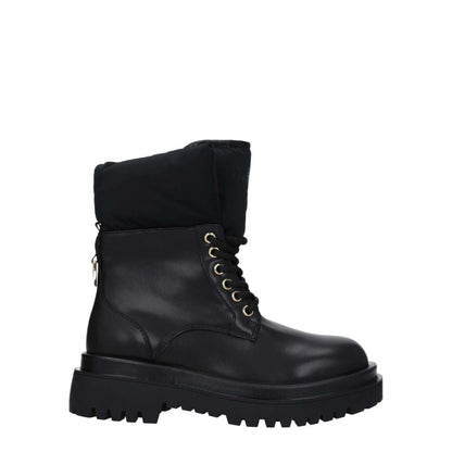 Versace Jeans Black Polyethylene Ankle Boots with lace-up closure and rubber sole, featuring a front logo and mid heel.