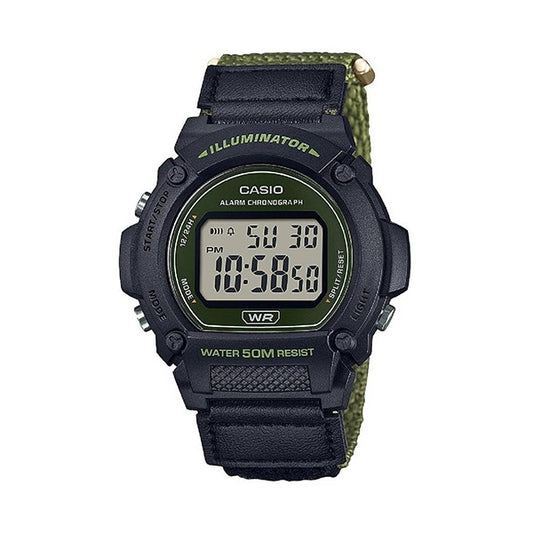 CASIO TIMELESS COLLECTION Mod. SPORT- ILLUMINATOR. WR 50M. ALARM. CHRONOGRAPH - ARMY GREEN - COLORED SERIE W-219HB-3AVEF