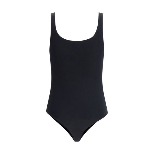 Wolford Jamaika Body in black with rounded neckline and thin straps, showcasing sophisticated and versatile design.