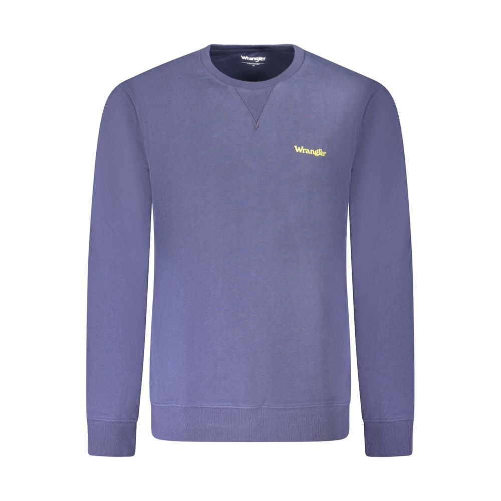 Wrangler Blue Cotton Men Sweater with long sleeves and subtle logo, perfect for stylish comfort and timeless fashion.