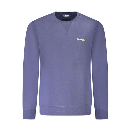 Wrangler Blue Cotton Men Sweater with logo print, long-sleeve crew neck style for effortless fashion.