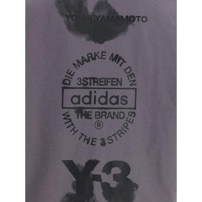 Close-up of Y-3 Gray Cotton Sportswear T-shirt with back logo print, featuring Yohji Yamamoto branding and Adidas collaboration details.