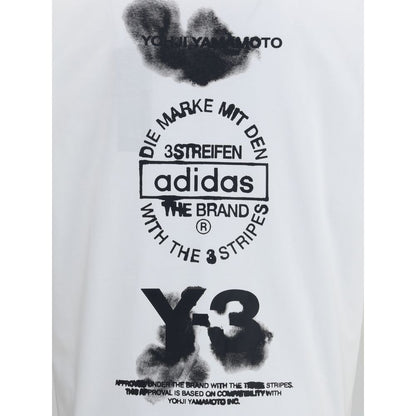 Back view of Y-3 White Cotton Sportswear with black overlapping logo graphic and Adidas text for Autumn/Winter 2025 collection.
