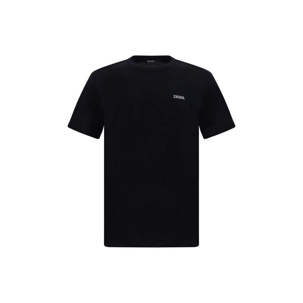 ZEGNA Black Cotton T-Shirt with ribbed crew neck and brand monogram, 100% cotton, AW25 collection, regular fit.