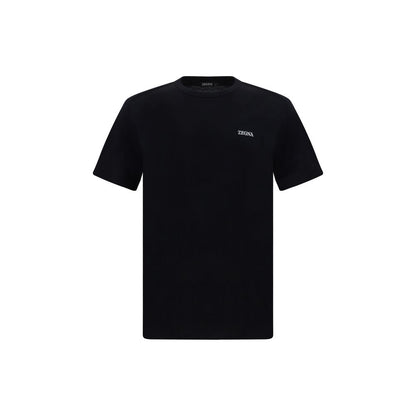 ZEGNA Black Cotton T-Shirt with ribbed crew neck and brand monogram, 100% cotton, AW25 collection, regular fit.