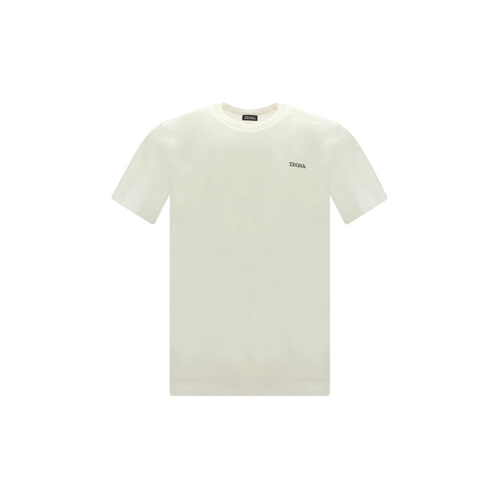 ZEGNA White Cotton T-Shirt with ribbed crew neck and brand monogram, regular fit, 100% cotton, ideal for AW25 season wear.