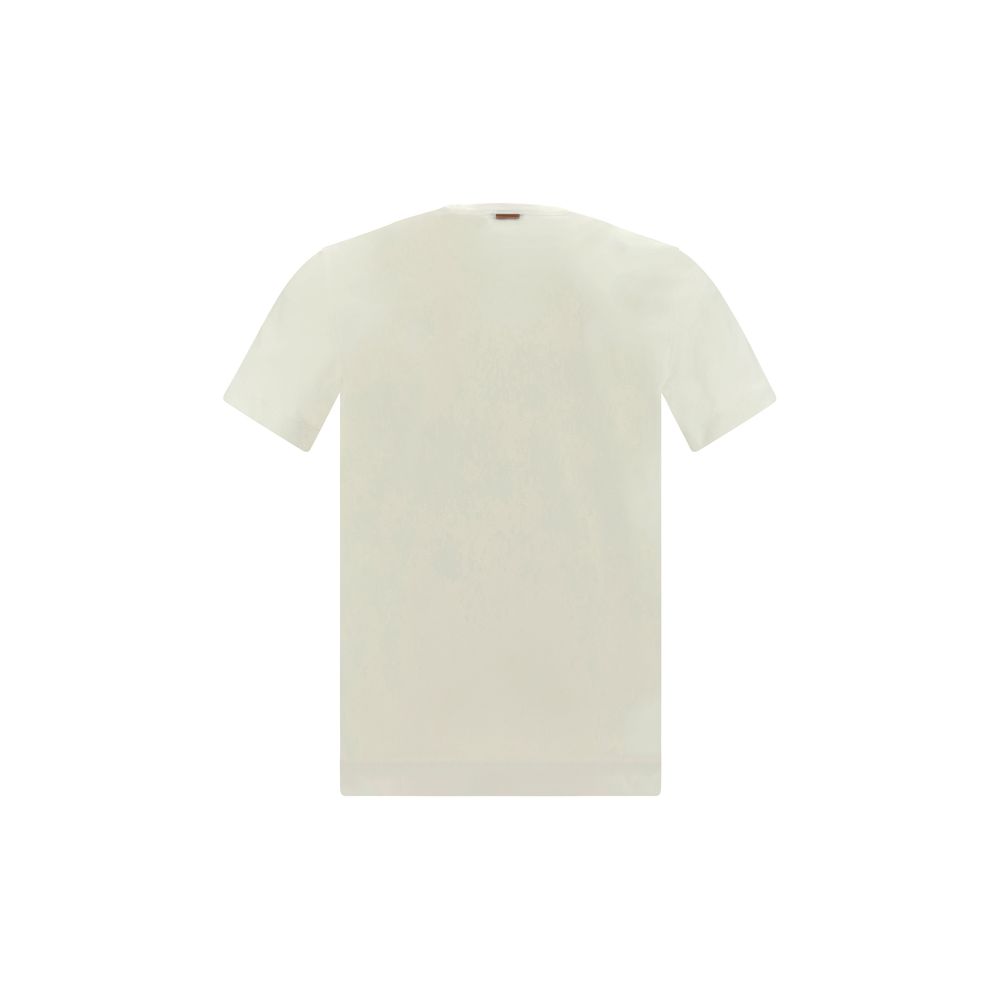 ZEGNA White Cotton T-Shirt, ribbed crew neck, iconic brand monogram, regular fit, 100% cotton, AW25 season.