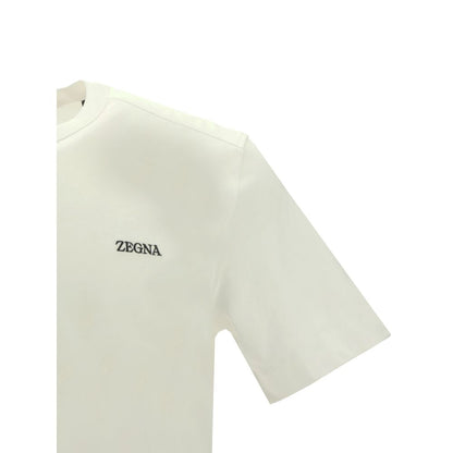 ZEGNA White Cotton T-Shirt with ribbed crew neck and iconic brand monogram, regular fit, AW25 collection, 100% cotton.