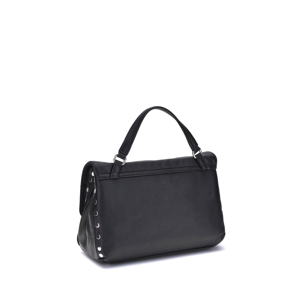Zanellato Black Calf Leather Bos Taurus Handbag with flat studs and adjustable strap
