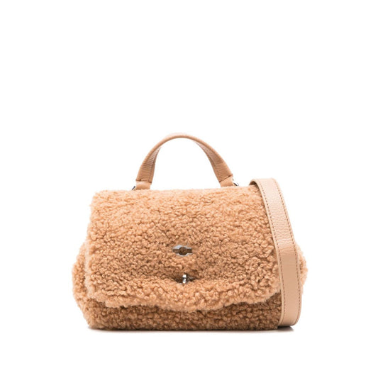 Zanellato Postina Baby Teddy handbag in brown, featuring a fluffy exterior and adjustable strap, perfect for stylish casual outings.
