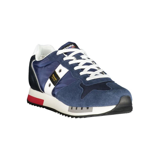 Blauer blue polyester men's sneaker with contrasting details and removable footbed, featuring iconic logo and extra lace option.