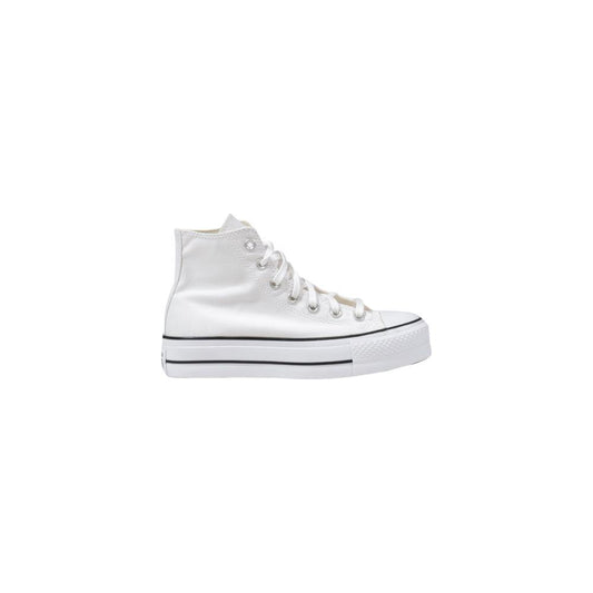 Converse white polyester high-top platform sneaker with flat sole, stylish and comfortable for casual outings and events.