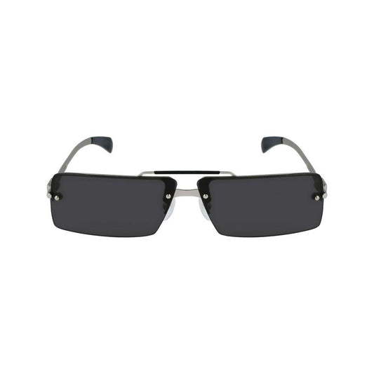 Front view of Ferragamo gray metal unisex sunglasses SF306S-042 with dark lenses. Measures 65/11/155mm. Stylish eyewear for sun protection.