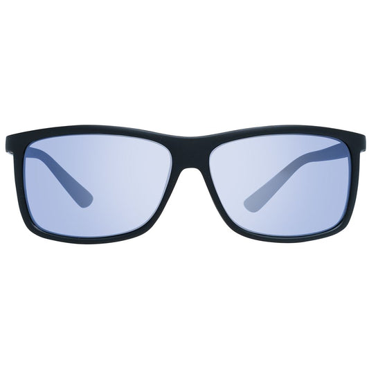 Men's Guess sunglasses with black plastic rectangular frame and gradient grey lenses, providing 100% UVA & UVB protection.