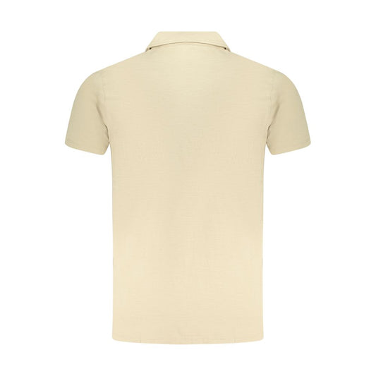 Back view of Guess Jeans Beige Cotton Men's T-Shirt with collar, showcasing the simple and elegant design for a casual luxury look.