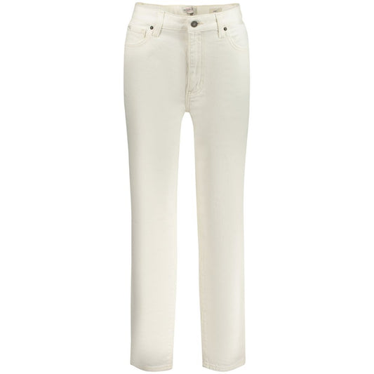 Guess white cotton mom jeans for women with high waist and relaxed fit, perfect blend of vintage style and modern comfort.