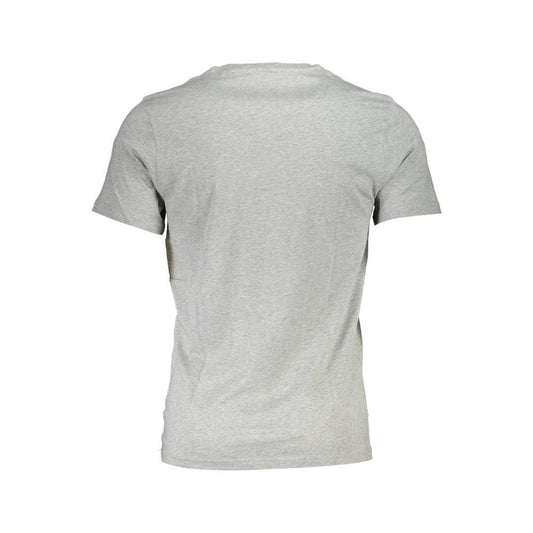 Back view of a gray short sleeve men's t-shirt, showcasing a simple and classic design.