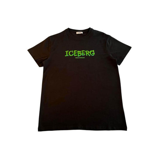 Iceberg black cotton men's T-shirt with green logo, showcasing classic style and comfort.