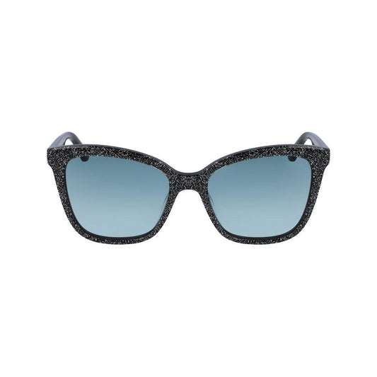 Karl Lagerfeld women's black acetate sunglasses with blue lenses, model KL988S-002. Size: 54/18/140 mm.