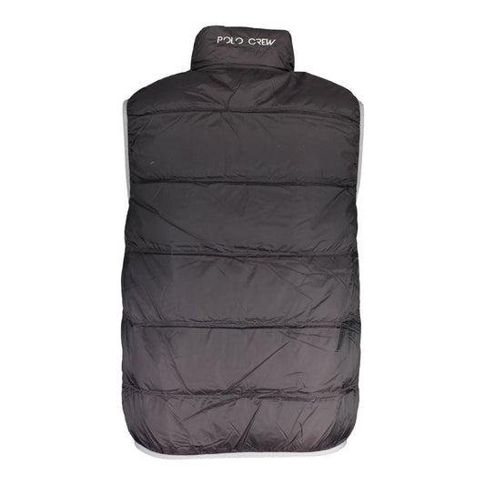 Back view of La Martina Black Polyamide Men Jacket featuring sleek design and Polo Crew embroidery on the collar.