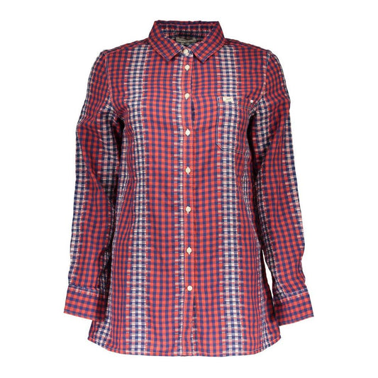 Men's Lee Red Checkered Long Sleeve Shirt with Italian Collar and Logo