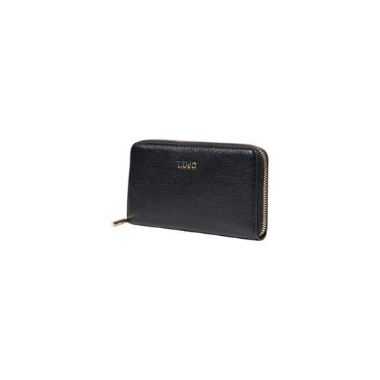 Liu Jo black polyethylene wallet, large women's spring/summer collection, with zipper closure and polyurethane composition.