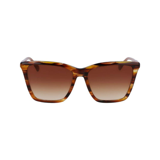 Longchamp brown acetate sunglasses for women, model LO719S-238, featuring 56mm lens, 16mm bridge, 140mm temple, category 3 protection.
