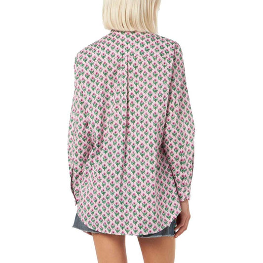 Back view of MC2 Saint Barth pink cotton shirt with floral print, long sleeves, and buttoned cuffs.